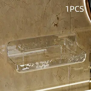 Transparent Acrylic Bathroom Shelf, Wall-Mounted Without Drilling, Waterproof Cosmetic Organizer, Storage Solution for Sink and Walls