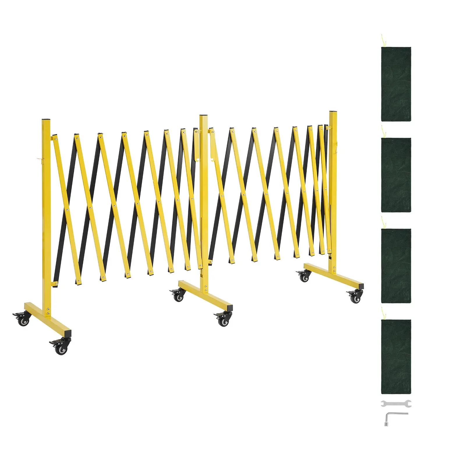 VEVOR Double Expandable Barricades, 25FT Industrial Safety Barriers with 40in Size, 22.9 lbs Foldable Metal Traffic Fence, Construction Use, Flexible Mobile Design with Locking Casters & Built-in Locking Clip, Portable for Driveway Warehouse