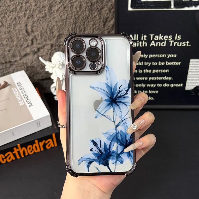 Blue Lily Whisper for Phone Phone Case for iPhone 17/16/15/14/13/12/11/xs/xs max/xr/Samsung/S22/S23/S24/S25PLUS  FE ULTRA  EDGEElegant White Floral Soft TPU Shockproof Protective Cover Gift