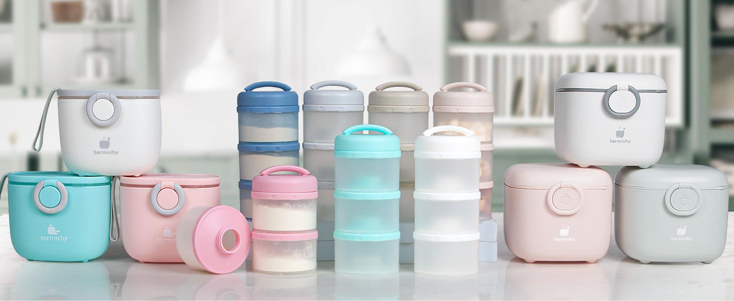 Termichy Stackable Formula Dispenser Portable Milk Powder Container, 2 Pack, Light Pink