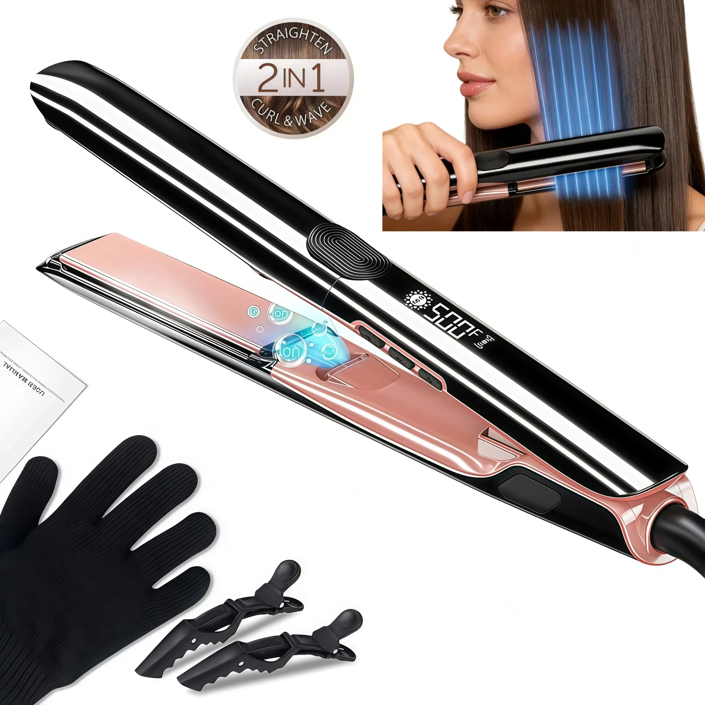 High-Temperature Professional Flat Iron, 30-Second Quick Heat Ceramic, Dual Voltage Travel Use, Silicone Coated for Smooth Hair