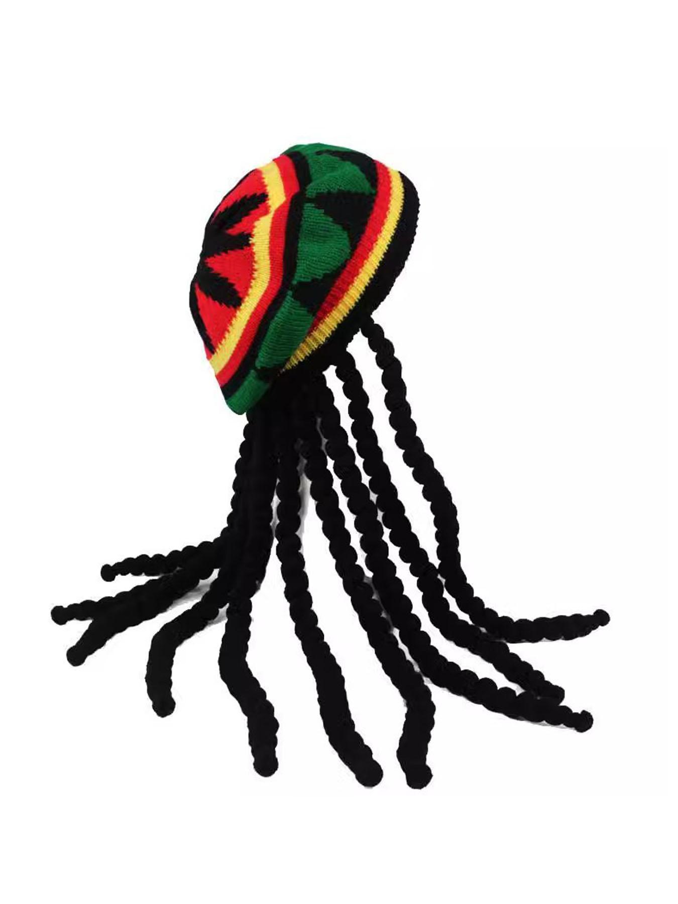 1pc Jamaican Rasta Rastafarian Hat with Black Dreadlocks Braids| Party Costume Wig Accessory