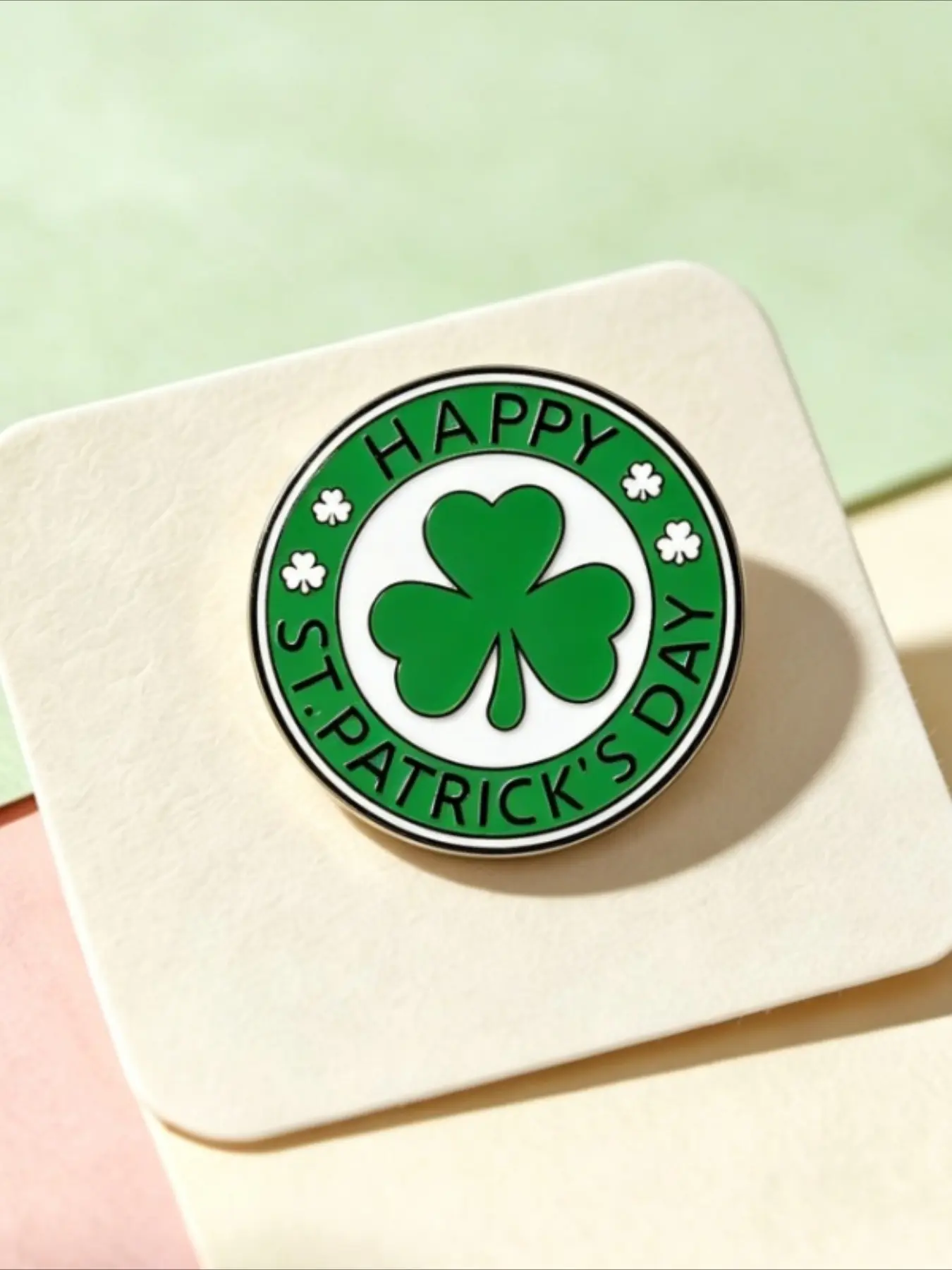 Happy St. Patrick's Day Clover Enamel Pin, Green Shamrock Lapel Brooch, Irish Holiday Badge for Jackets Backpacks, Gift for Holiday Party Favors & Pin Collectors