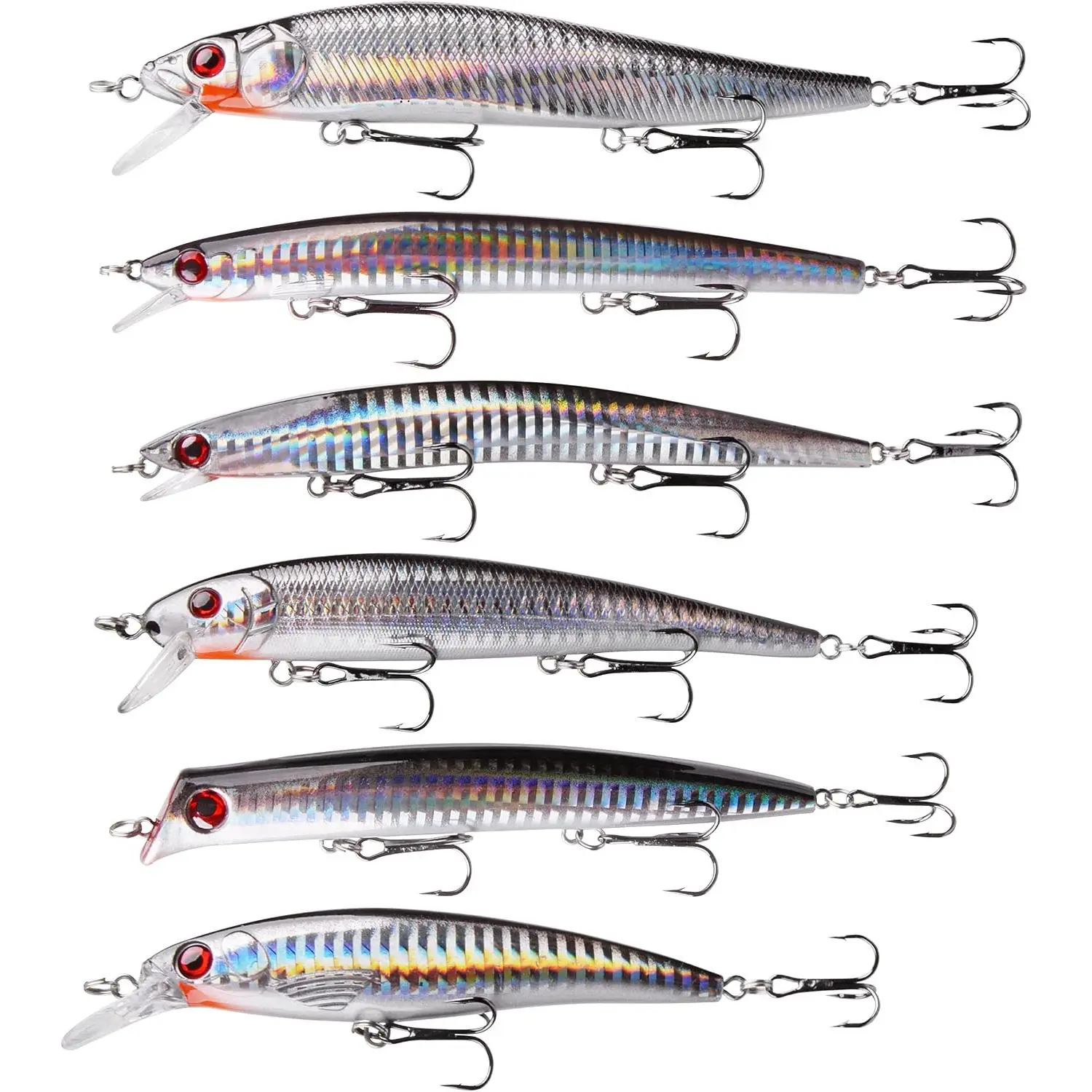Saltwater Fishing Lures Kit, 6 Pack  Surf Fishing Jerkbait Minnow Lures Hard Baits Popper Plugs for Striped Bass Offshore Ocen Gear Tackle