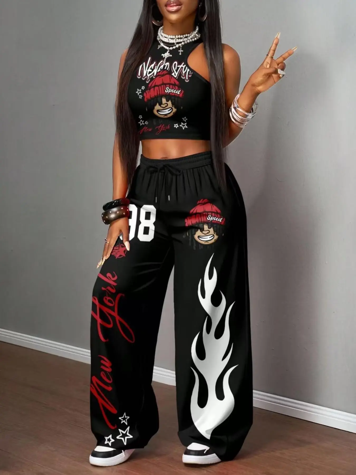 Women's Simple Sporty Round Neck Patchwork Digital Print Short Sleeve T-Shirt + Shorts Set, Loose-Fitting Fashion Two-Piece Short Pants Set