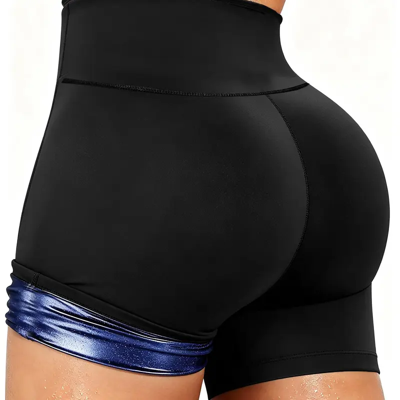Women's Solid High Waist Sauna Shorts, Breathable Comfortable Tummy Control Hip Lift Sauna Shorts, Ladies Sportswear for Indoor Outdoor Wear, High Waisted Shorts(Order One Size Up)