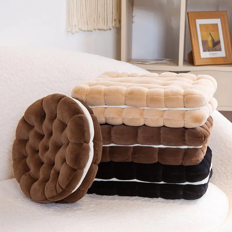 Soft & Creative Round Biscuit Plush Toy Pillow, Black Cookie Cushion for Kids’ Gifts, Decorative for Chair & Car Seat, 35/45cm, PE Bag Packaging