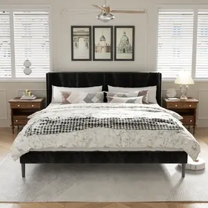 Pipishell Queen Bed Frame with 12 Thickened Legs&Fabric Upholstered Headboard,1300 lbs Strong Weight Capacity, Adjustable Headboard, No Box Spring Needed, Easy Assembly, Underbed Storage（Solid Wooden）