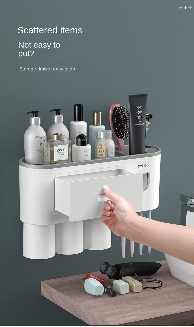 Creative toothbrush shelf, no punching, mouthwash, brushing cup, wall-mounted bathroom storage, automatic toothpaste squeezer toothbrush sterilizer