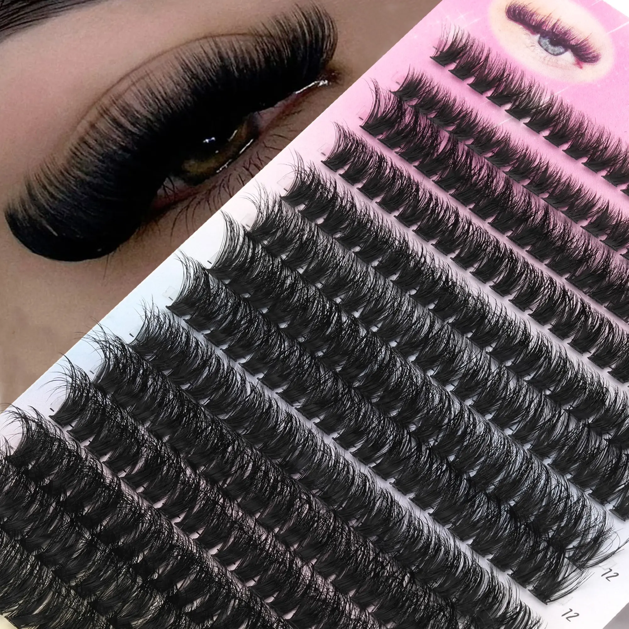 280pcs 3D Thick DIY Eyelash Extension Kit, Includes 8-16mm Single Lashes & Bands, Natural Curl Separated Lashes, Bold Eye Makeup