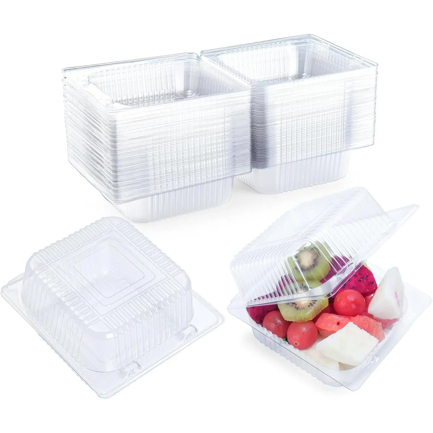 50 Count Clear Plastic Containers with  for , Thickened Disposable Sandwich Containers Clamshell Boxes for Cake Slice, Dessert, Hamburger, Salad, Pastry, Fruits, Takeout Tray