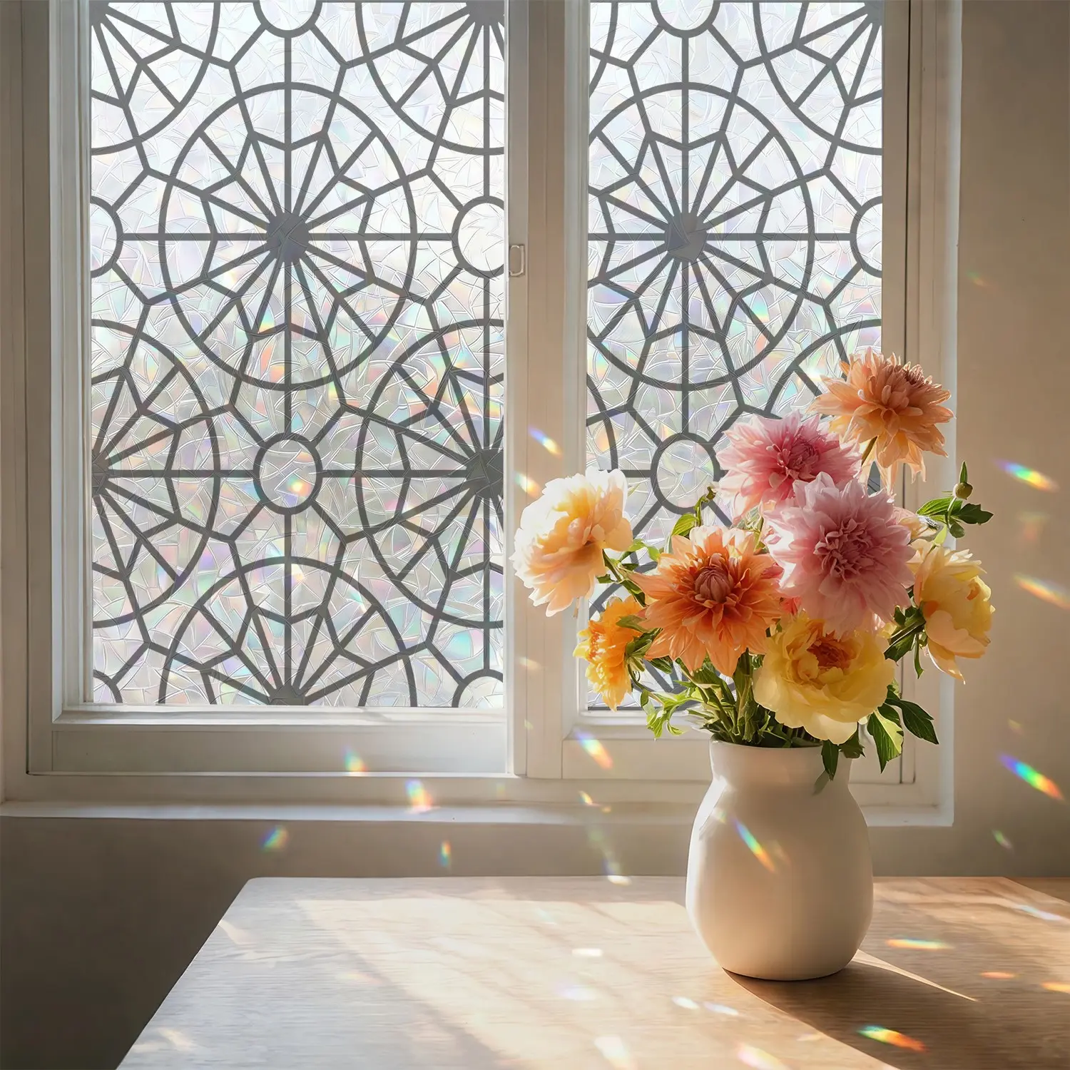 1Roll Mandala Static Cling Window Film, No Glue Removable Reusable Privacy Glass Sticker, Light Filtering UV Blocking Decorative Window Cover, No Residue Window Decal for Bathroom Kitchen Balcony Sliding Glass Door