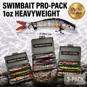 Heavy Duty Multi-Jointed Swimbaits Pack of 3 | 5.5in 1oz Sinking Swimbait Lures for Freshwater Saltwater with Case
