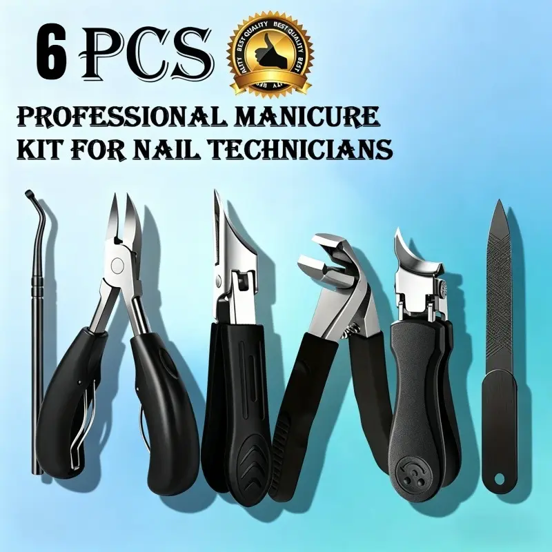 Premium 6-in-1 Manicure Pedicure Kit, Nail Care Kit, Sharp Nail Nippers + Foot Files, Ideal for Ingrown Nails & Dead Skin Removal
