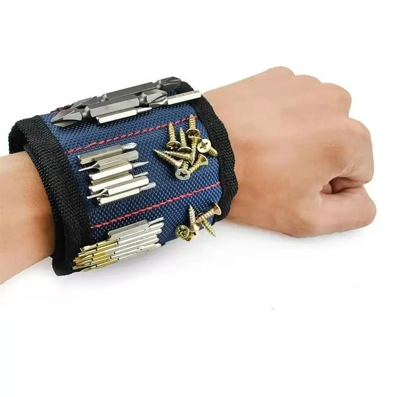 Magnetic Wrist Strap with Adhesive Backing, Velcro Fastening, Tool Holder for Screwdrivers and Screws, Magnetic Attraction Feature
