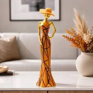 Modern Luxury Geometric Line Lady Figurine, Gold Resin Craft, Enhance Home Decor, Elegant Ornament for Living Room