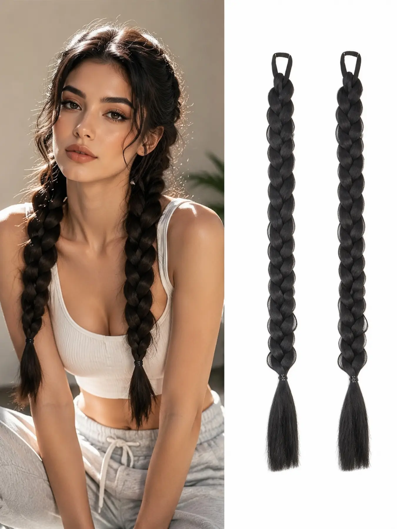 18 Inch Synthetic Braided Hair Extensions Long Braid Pigtail Hairpiece Easy Wear Ponytail Extension for Women