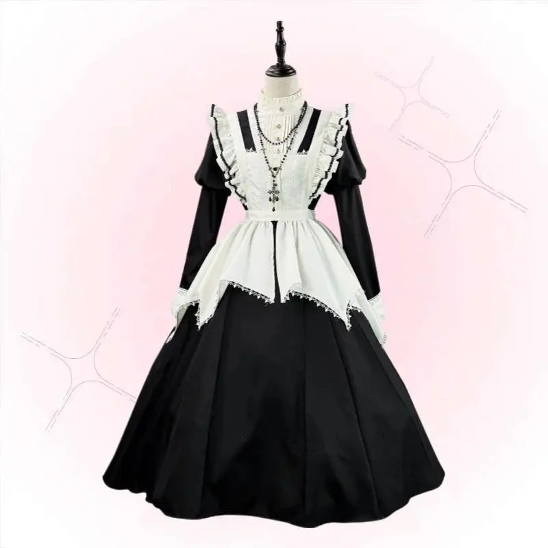 Black Old Castle Gothic Maid Cosplay Costume S-5XL Housekeeper Steward Butler Dress Cafe Attendant Suit Waitress Party Wear