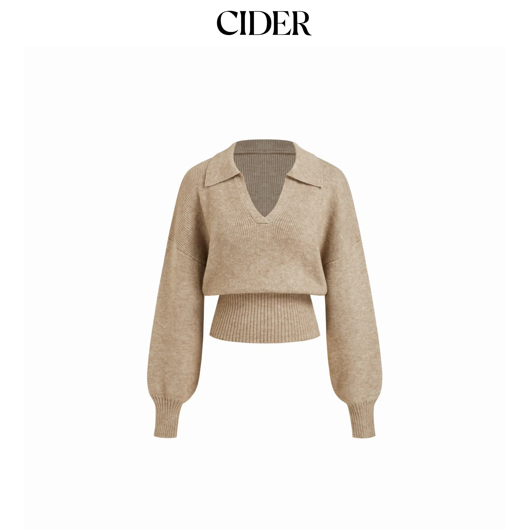 Cider Knit Collar Lantern Sleeve Top SummerFinds