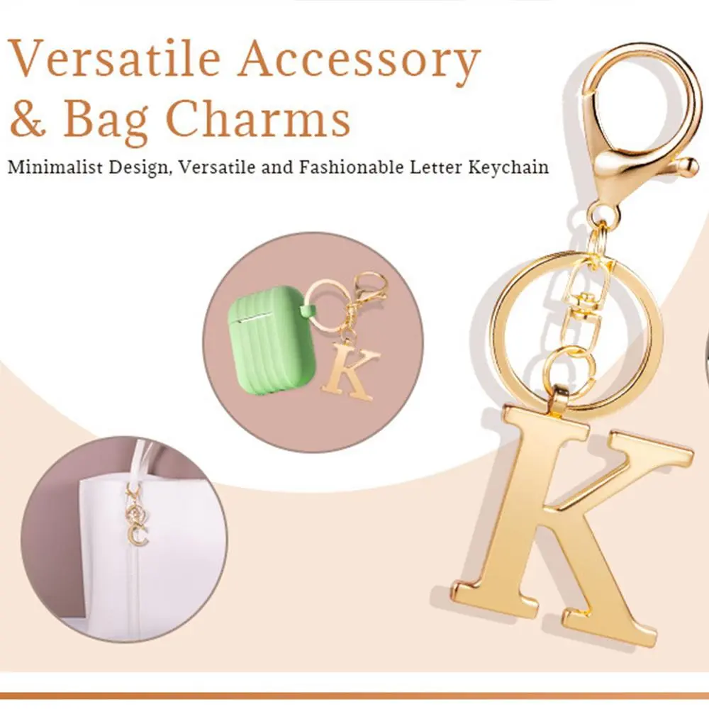 Versatile Stainless Steel Gold Letter A-Z Keychain Charms for Key Handbag Backpack Bag, Personalized Alphabet Initial Pendant Keychain Key Ring