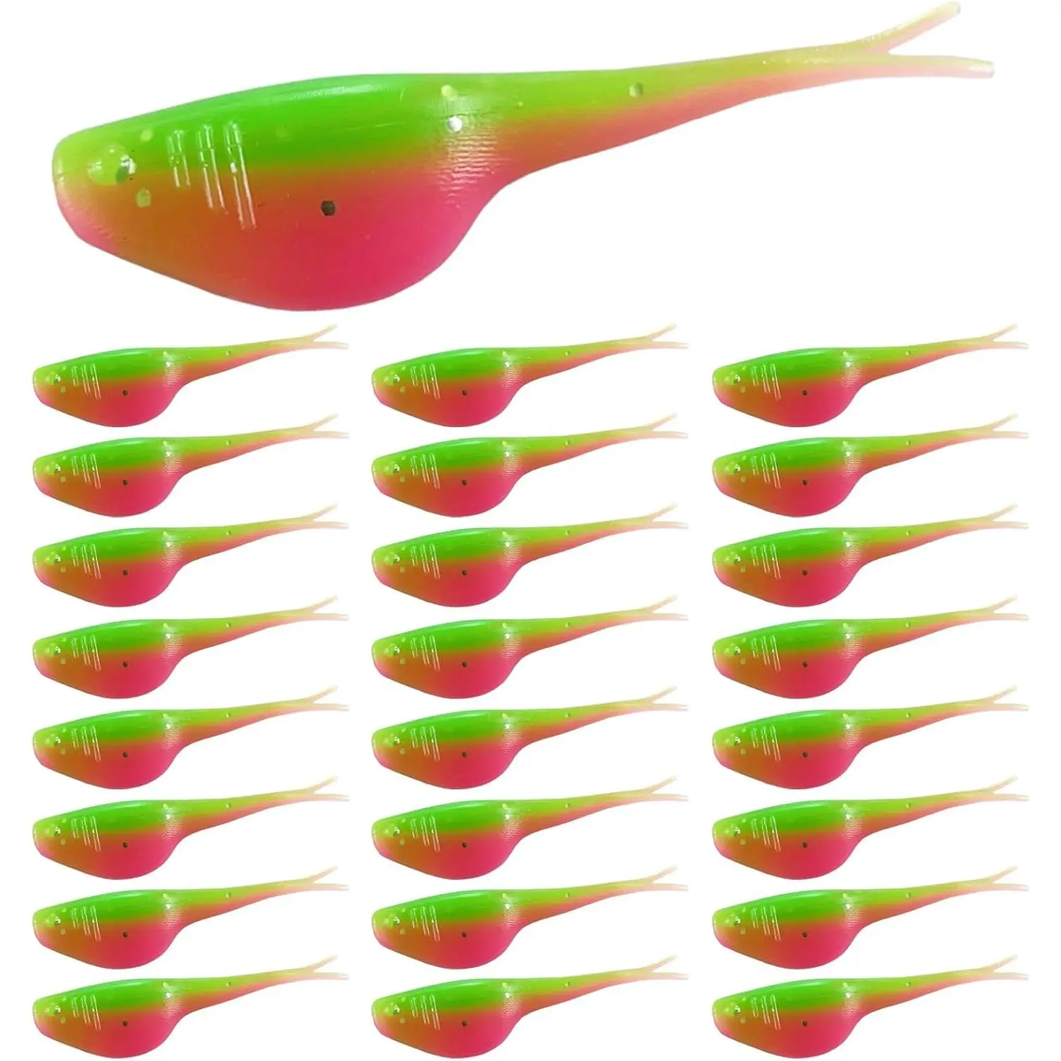 Split-Tail Crappie Lures - 24 count Soft Plastic Lures for Bluegill, Panfish, Trout, Bass