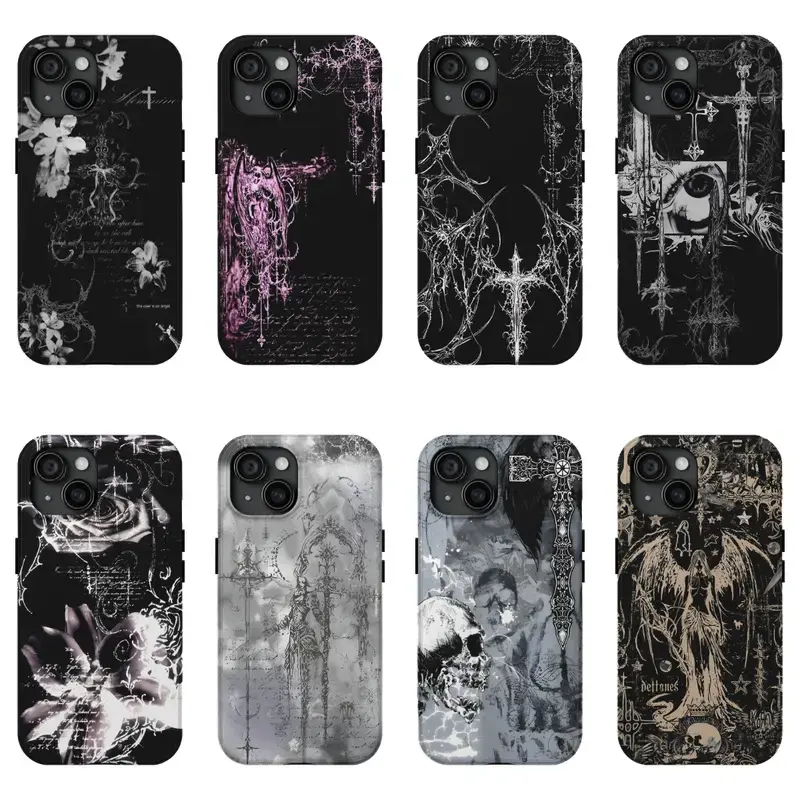 Gothic Dark Grunge Cross Floral Phone Case Alt Y2K Aesthetic Cover Compatible for iPhone 17 Promax 16 15 14 13 12 11 and for Samsung S22 S23 S24 S25 S26 Ultra Best Gift for Her