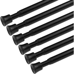 6 count Spring Tension Rod 11 to 17 Inch Adjustable Length for Kitchen Small Basement Window, Tension Bars for Cupboard Bookshelf DIY Projects, Black