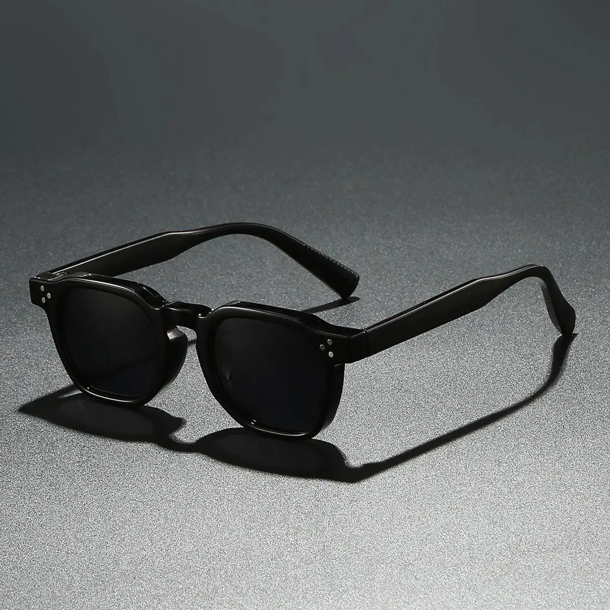 Men's Vintage Square Frame Sports Sunglasses - Black Acetate, Temple Rivets, Dark Tint Lenses, Rimless Look, Unisex Sports & Outdoor Eyewear Fashion Accessory Gift