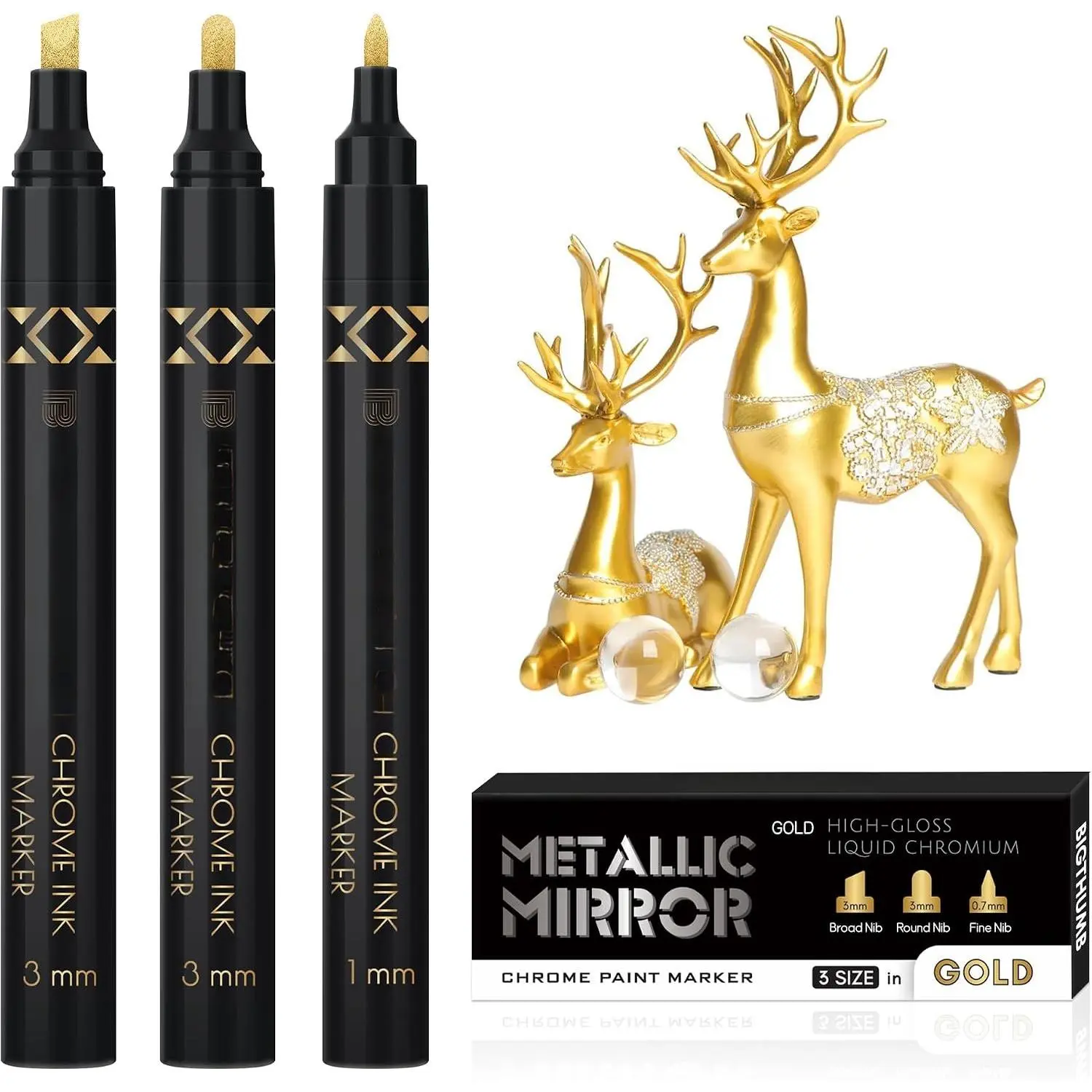 3 count Liquid Chrome  Markers, Gloss Mirror Marker, Oil-based Permanent Chrome Maker, Reflective Metallic Pen Markers for Repairing, Model Painting DIY Art Projects,
