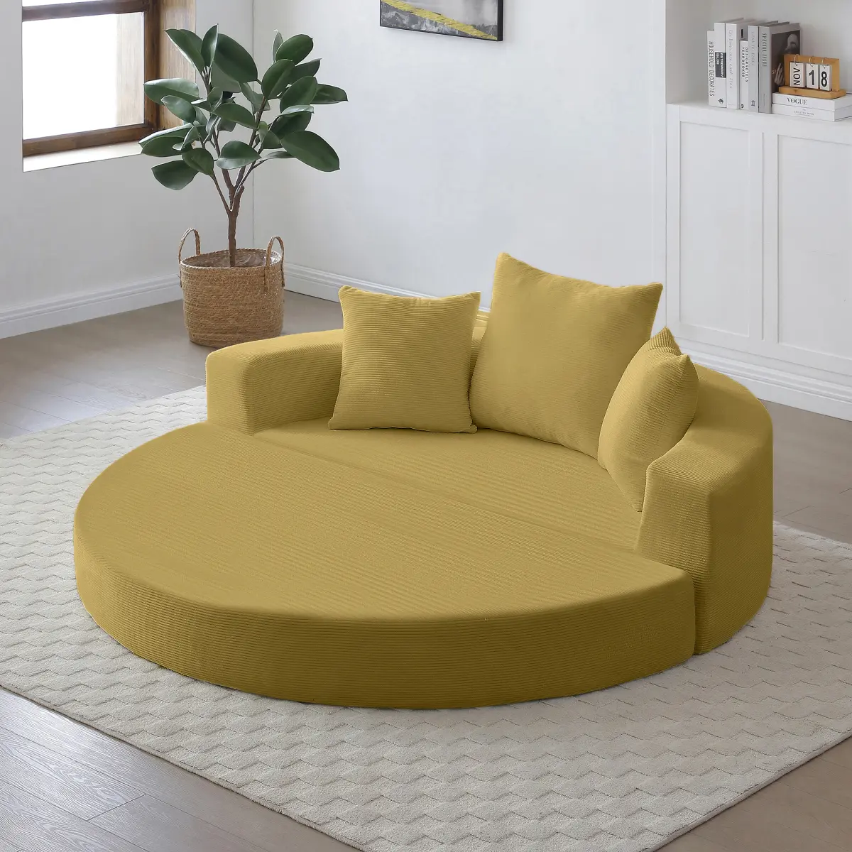 Convertible sofa couch bed,multi-functional,circular bed,adjustable Futon sofa ,No Assembly compressed corduroy floor lounge sofa for Apartment office bedroom living room