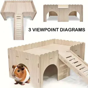 Wooden Hideout House for Dutch Bunnies, Large Sleep Nest Cage Decor, Suitable for Dutch Bunnies, Dwarf Rabbits, Hedgehogs