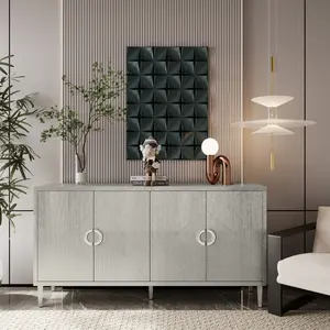 Stylish and Functional 4-Door Storage Cabinet with Pine Legs and MDF, for Living Room Bedroom,and Kitchen,Champagne   WL
