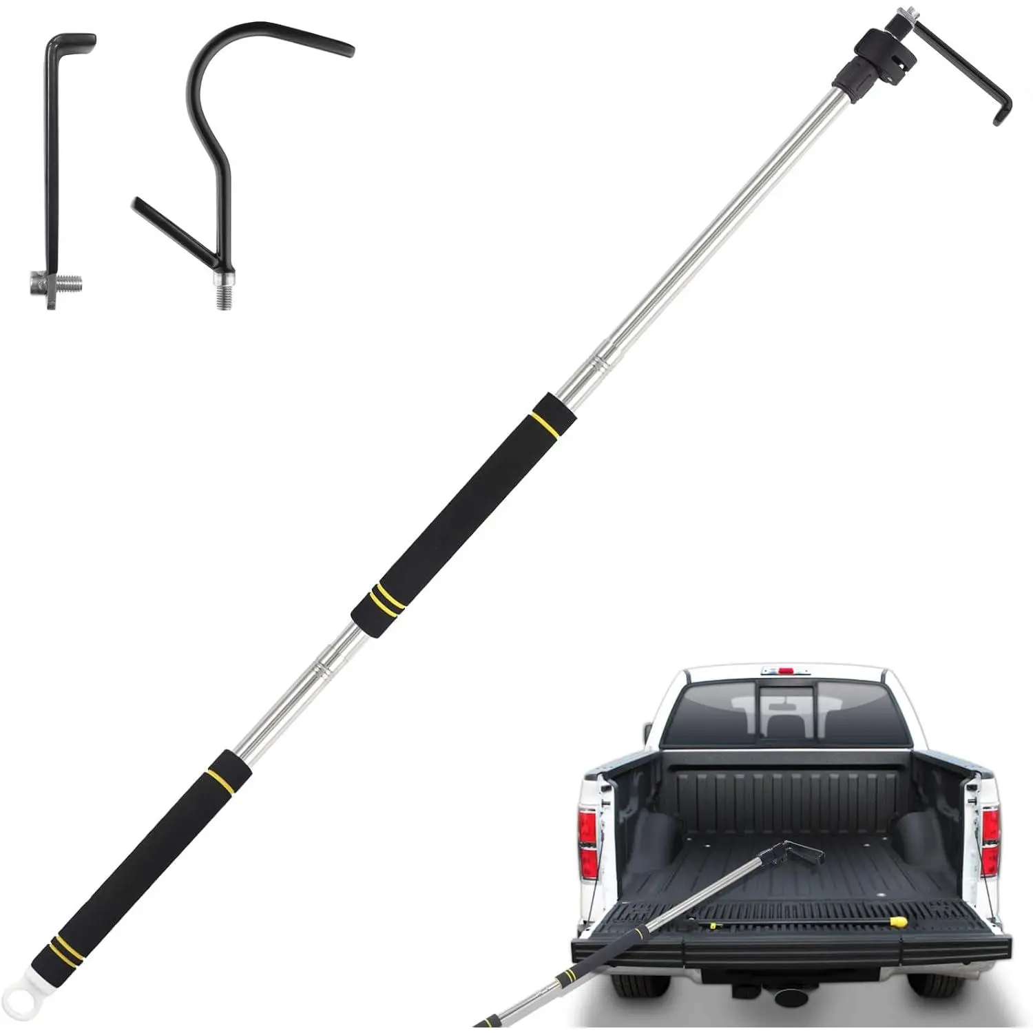 Truck Bed Cargo Grabber Reach Retriever Tool Kit, 34-70 in Adjustable Length 4mm Thicker Stainless Steel, Retractable Hook, Grip Handle, Wear-Resistant, Heavy Retrieval, with Complimentary Storage Bag, Professional Pickup Accessory to Avoid Bending Over