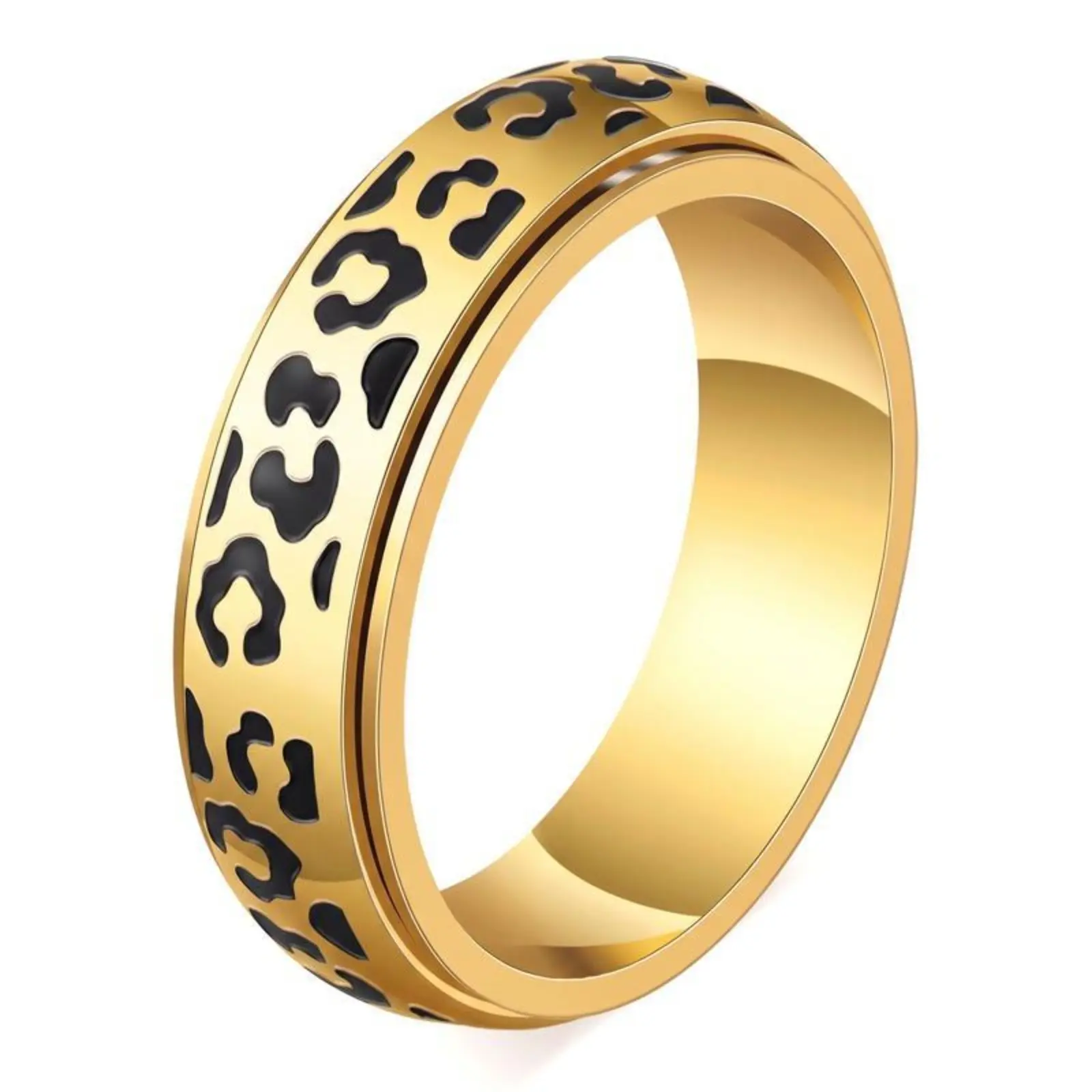 Women's Leopard Geometric Spinner Fidget Ring 360 Degree Rotatable, Stress Anxiety Relief Jewelry Gift, Gold Silver Sizes 6 10 Rings For Women, Daily Office Summer Wear Chic Trendy Costume Jewelry