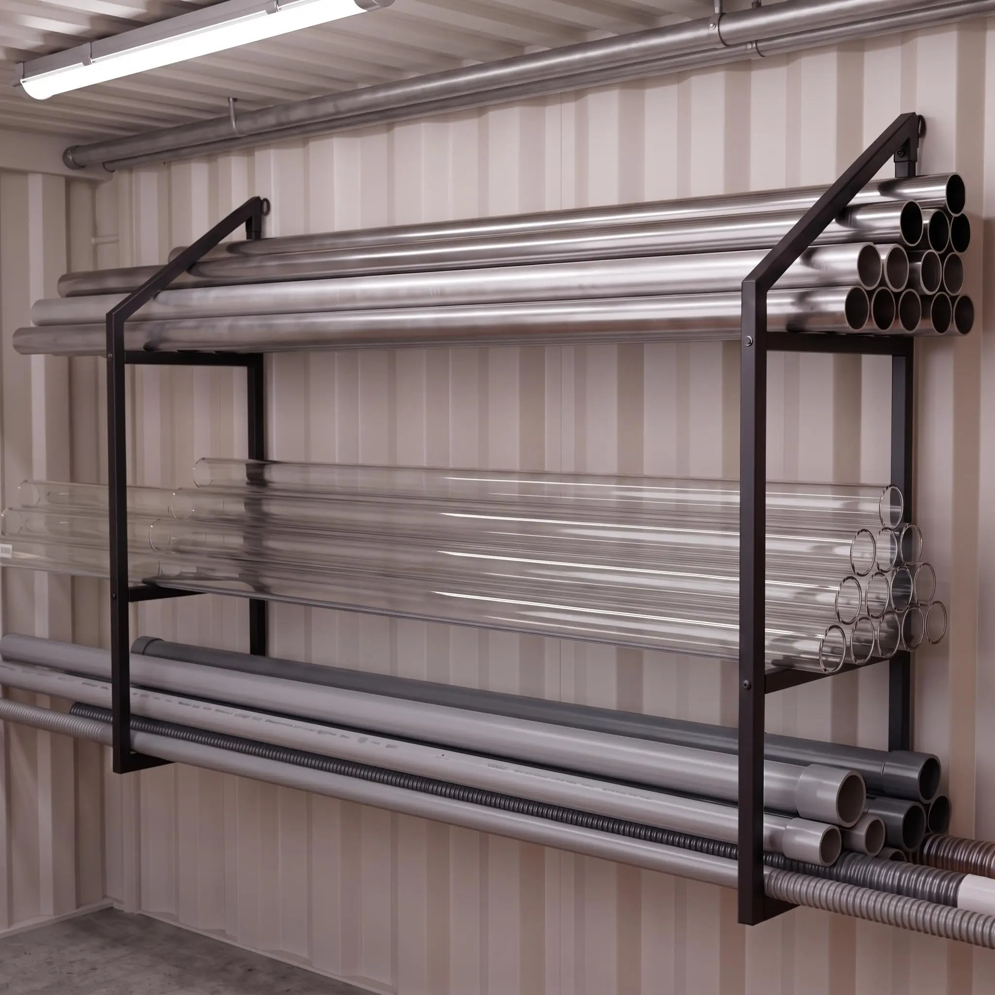 GAOMON 2pcs Industrial Steel Expandable 3-Tier Heavy-Duty Wall Mount Shelf Brackets, No Drilling Required, Ideal for Shipping Containers, Garages, 52”H x 20”W Floating Shelves