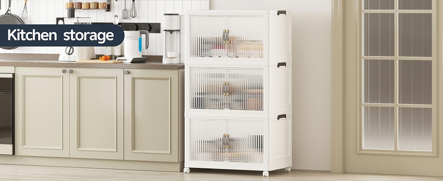 JONZEN 192Qt Plastic Storage Bins with Lid, 48GAL Closet Organizer and Stackable Storage Drawer, Collapsible Clear Box with Wheels, Clothes Cabinet Containers for Home Garage, 4Pack White