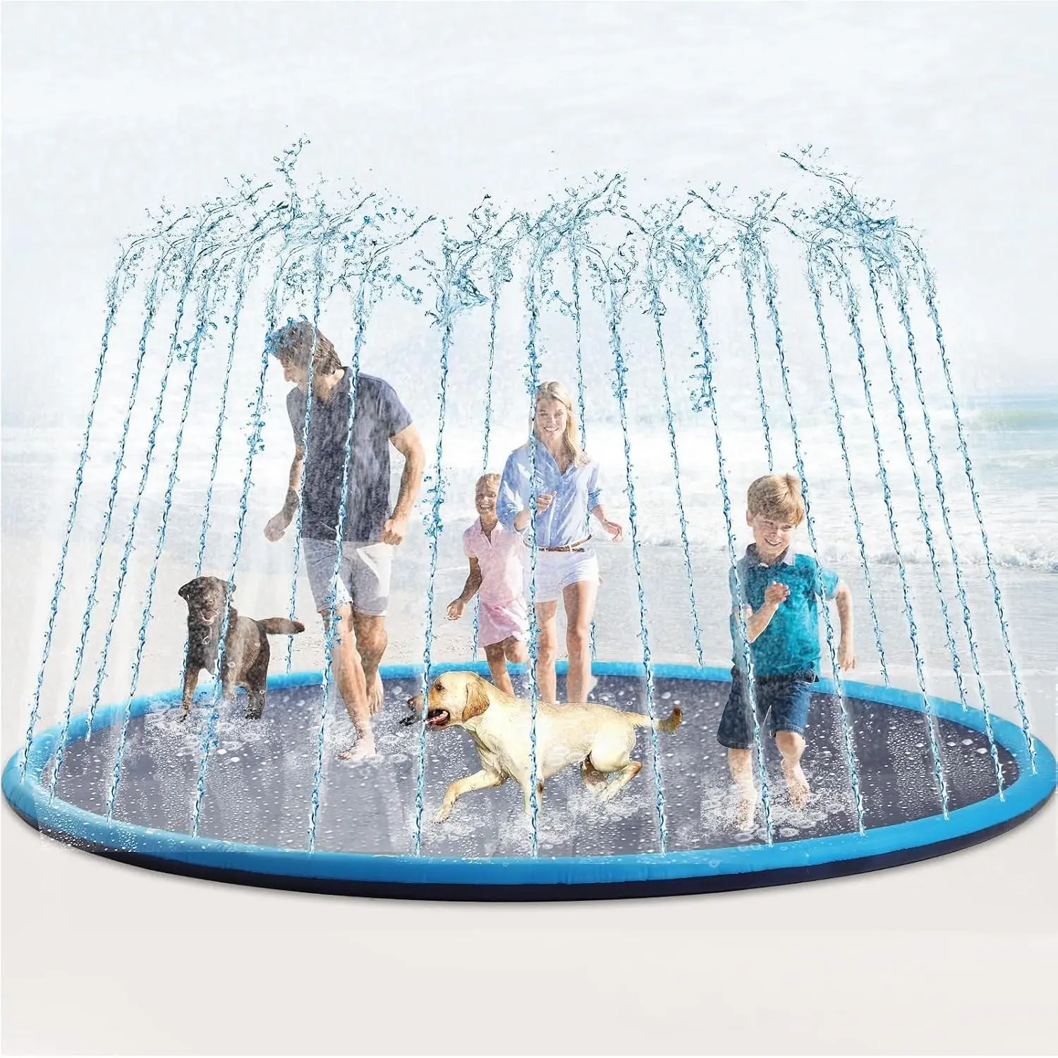 10 ft Extra Large Non-Slip Splash Pad 120" for Adult Kids and Dog, Giant Thicken Sprinkler Pool Summer Outdoor Toys Fun Backyard Fountain Play Mat for Family Pet Dog (Blue,Classic Style)Gift., One Piece, Outdoor Play
