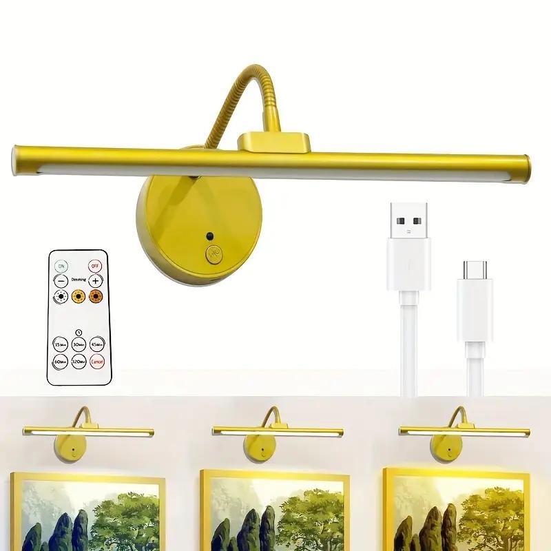 USB Rechargeable Wall-Mounted Picture Light, Dimmable Wall Lamp with Remote Control Adjustable Lighting for Gallery Art, Paintings and Portraits, Modern Mood Lighting