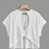【Black Friday】Women’s Loose Fit Batwing Sleeve Cutout Back Short Sleeve Top, Breathable Sporty Workout T-Shirt for Biking and Casual Wear, Year-Round Athletic Top