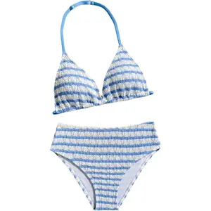 Girl's Tie Dye Smocked 2 Piece Swimwear Sets Backless Halter Bikini Cute Brief Bathing Suit