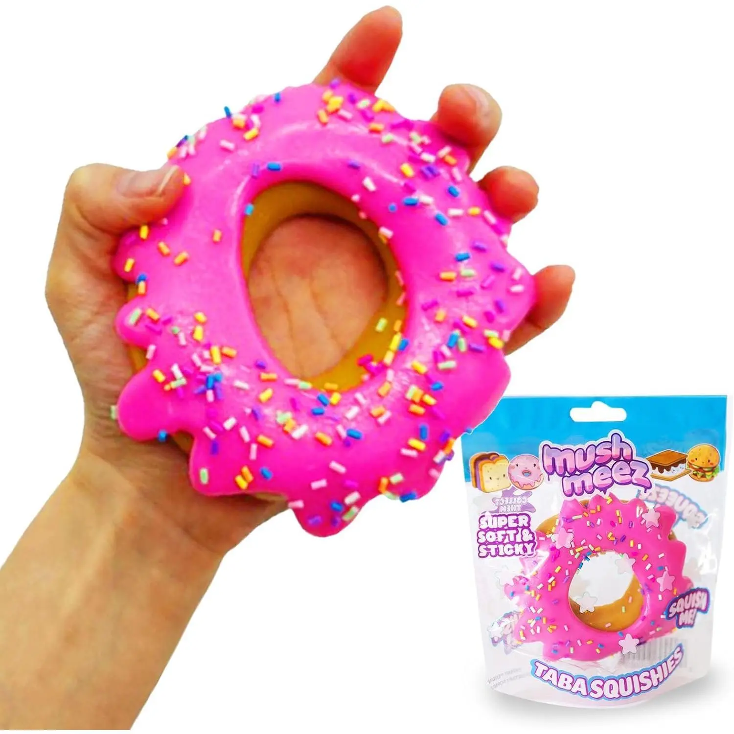Taba Squishies Jumbo Donut Toy, 3.5 in Super Soft Sticky Layered BPA-Free Stress Relief Sensory Fidget Toy for Kids, Comics-Video Games-Science Fans