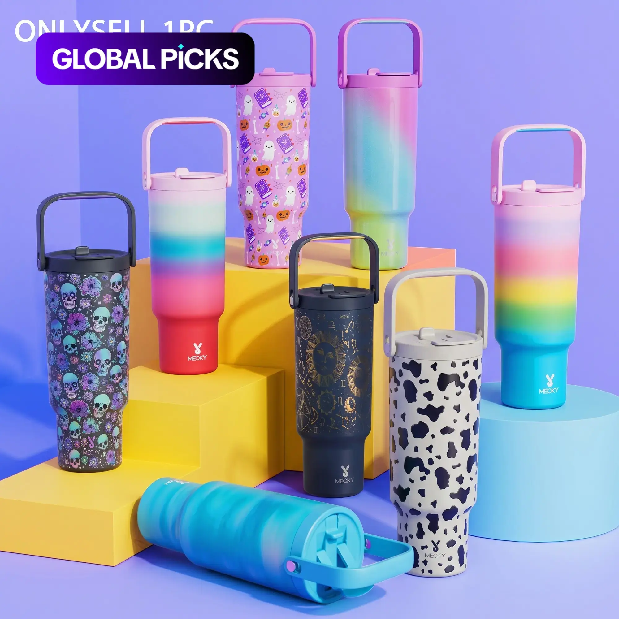【Meoky】32oz & 40oz Dual-Spout Handle Tumbler, Direct Drinking & Straw Opening, Replaceable Plastic & Braided Handles, Leak-Proof Lid, Halloween Gifts, Vacuum Insulated Drinkware, Travel Accessories #GLOBAL PICKS