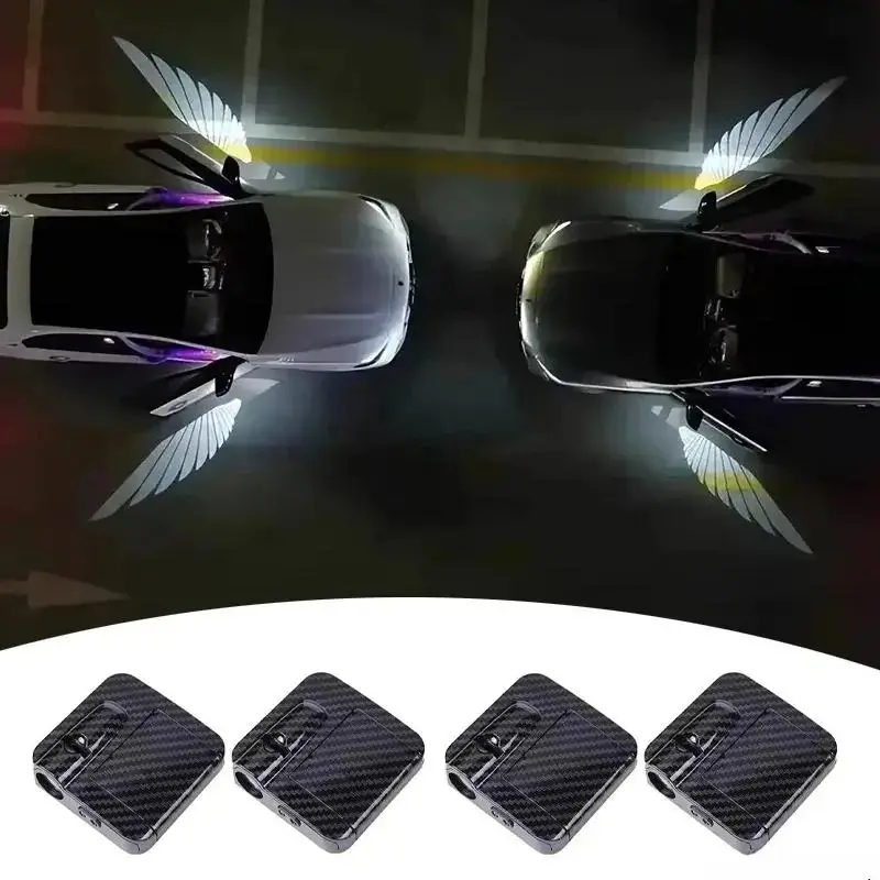 Car Door LED Lights, 2-Piece Wireless Projector Set with HD Laser Logo, Battery-Powered, No-Wiring Design for Convenient Night Entry, 2Pcs, Batteries
