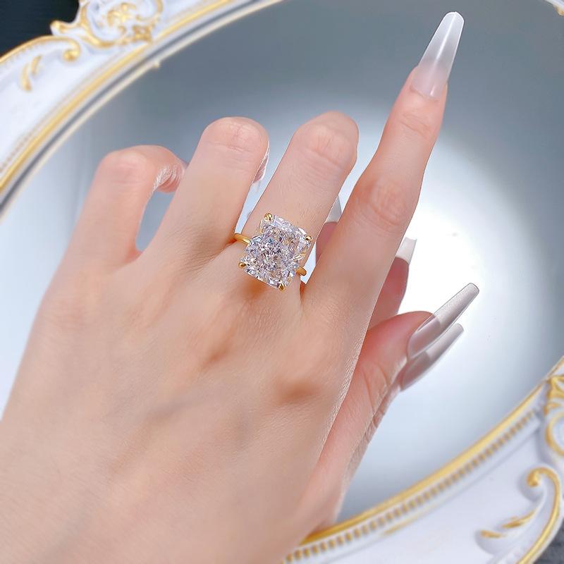 S925 Sterling Silver Ice Flower Cut Square Ring 12*14mm 8A Cubic Zirconia Ring fashion jewelry accessory woman girl promise ring-218(50%)
