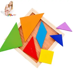 1 Set Wooden Blocks Puzzle Brain Teasers Toy Tangram Jigsaw Intelligence Colorful 3D Russian Blocks Montessori Educational toys