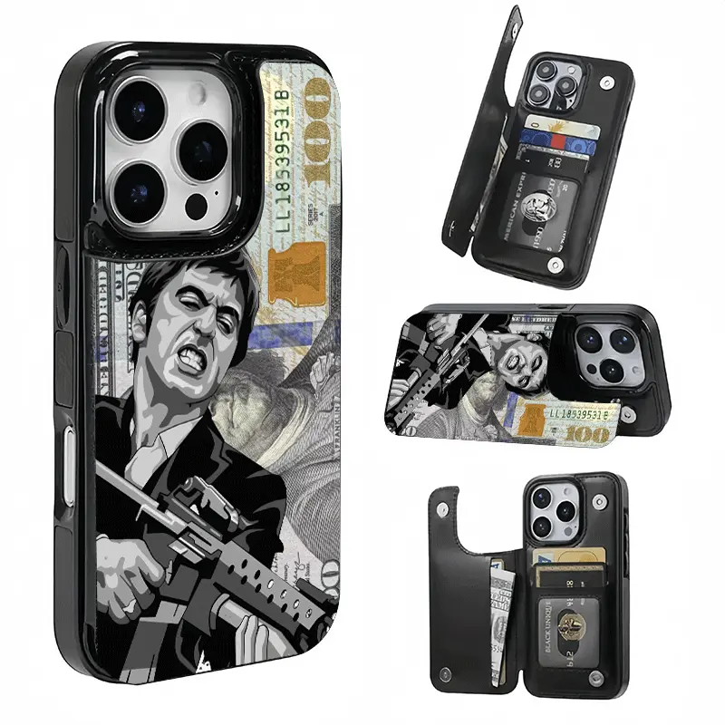 Scarface Tony Montana Dollar Print Matte Phone Case.This practical TPU phone case features a patterned design and includes a card slot function,capable of holding bank cards, bus cards,and various other cards.Suitable for iPhone 17/16/15/14/13/12.