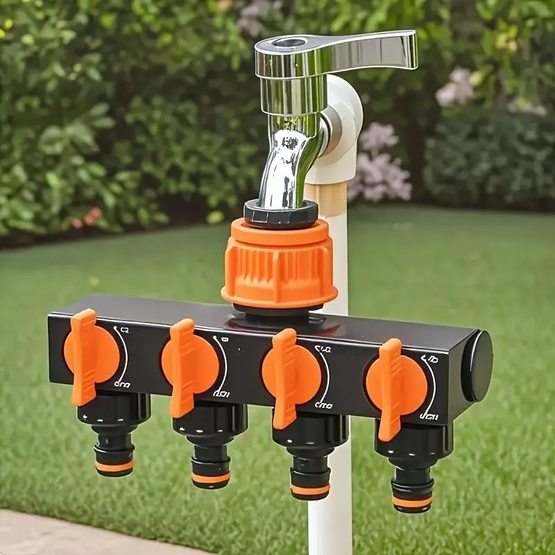 4-Way Faucet Water Splitter, 1-In 4-Out Tap Diverter, Independent Shut-Off Valves, Leak-Proof, Garden Irrigation, Car Washing, Household Use