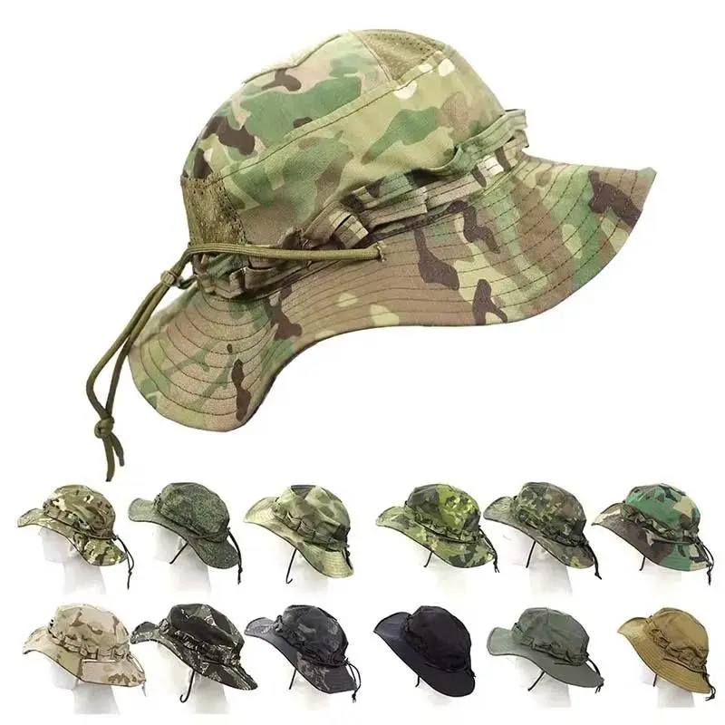 Camouflage Tactical Boonie Hats Camping Climbing Bucket Sniper Hat Men Outdoor Fishing Hiking Cap Sun Protective Boonie Caps