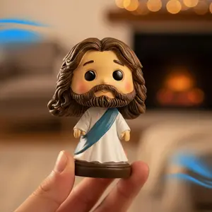 Jesus Head Nodding Doll, Resin Jesus Statue, Baby Blue Color, Christian Car Decoration, Desktop & Home Display, Religious Ornament