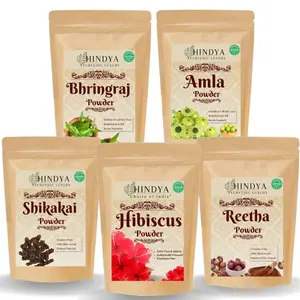 Reetha Shikakai Bhringraj and Hibiscus Powder for Hair Pack of 5 50g Each Total 250g